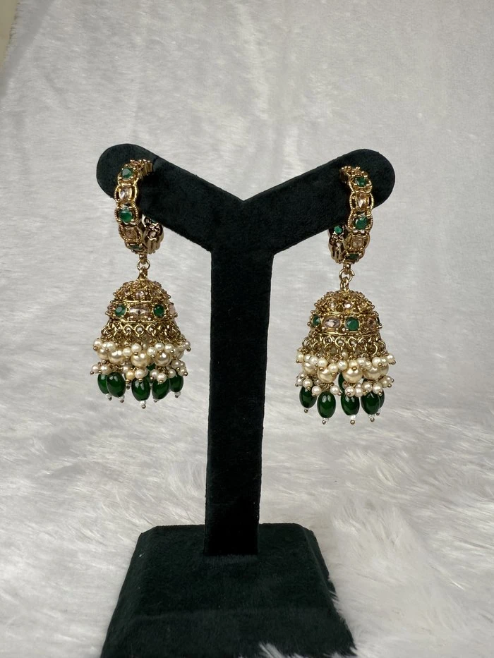 Siyarva Gold-Plated Kundan Pearl Jhumka Earrings with Maroon Beads – Traditional Ethnic Jewellery