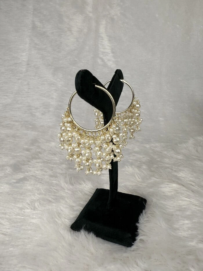 Siyarva Gold-Toned Classic Hoop Earrings with Pearl Drops