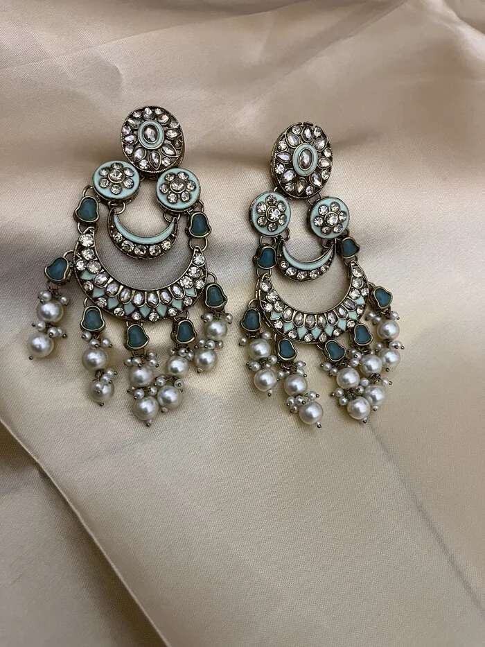 Siyarva Layered Chandbali Earrings with Pearl Drops