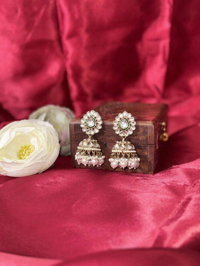 Siyarva Dewdrop Ivory Pearl Jhumka Earrings