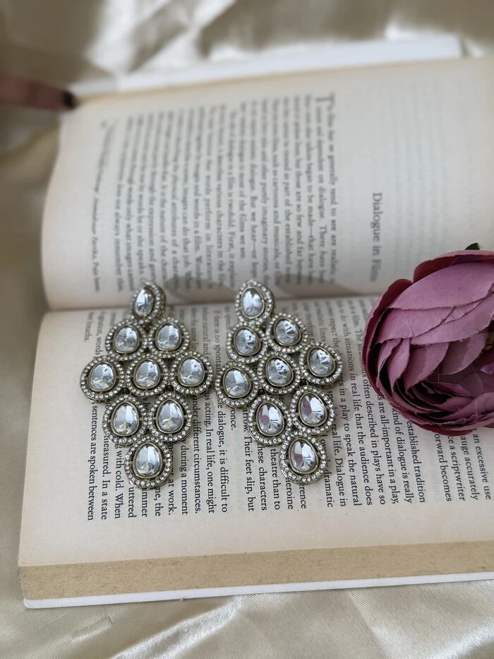 Siyarva Moon Glow Silver-Toned Earrings